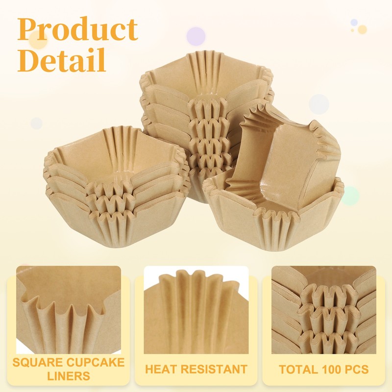 100Set Square Cupcake Liners Paper Baking Cups Disposable Kraft Paper Color gallery
