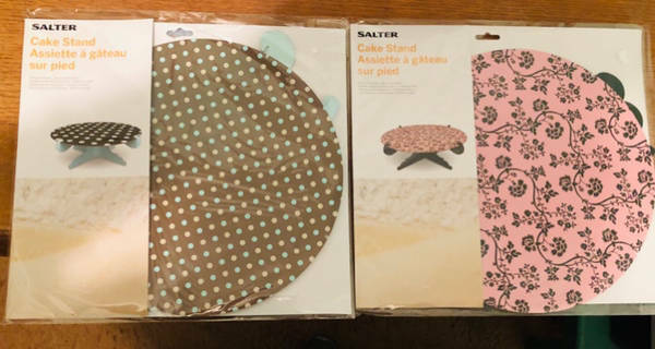Salter 2 Cake Stands NEW Brown Dots & Pink Flowers Easy to Assemble
