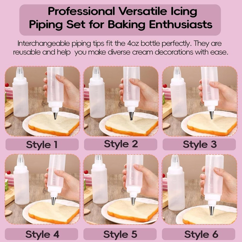 4 Pcs 4 oz Plastic Piping Bottles – Cookie Icing Decorating 180ML, White gallery