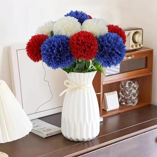 Pcs Artificial Chrysanthemums Flowers Patriotic Flower, 12 Red, White, Blue gallery
