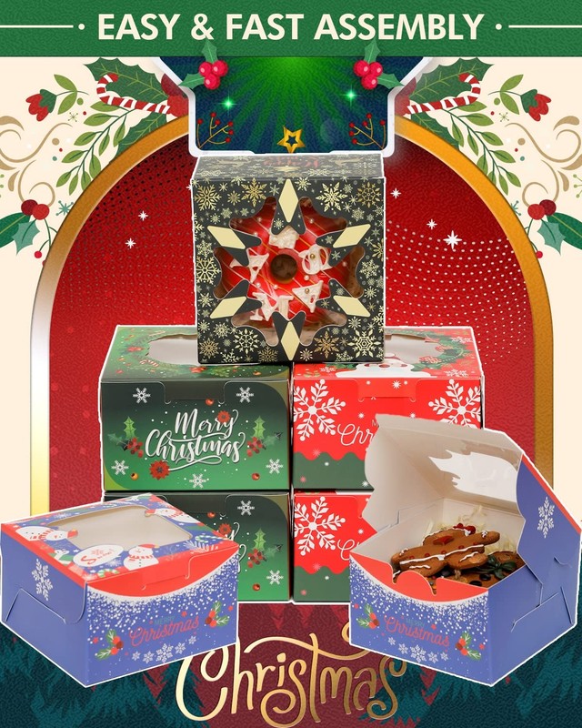 52 PCS 4x4x2.5 Inch Christmas Bakery Cookie Box Window Macaron Pastry gallery