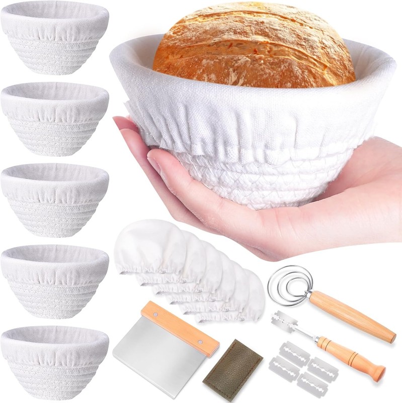 6 Pcs 5” Mini Bread Banneton Proofing Basket Set Cotton Rope