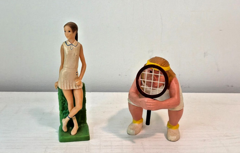 Vintage 1970s Wilton Female Tennis Players Cake Topper/Bottle Topper