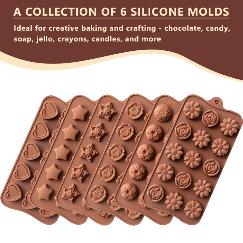 6 PCS Silicone Chocolate Mold Set Food Grade Non Stick Flower Shapes gallery