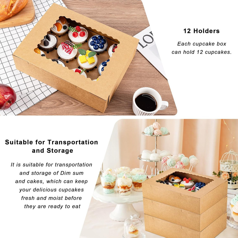 6PCS Cupcake Boxes - Hold 12 Count Cupcake Containers with Window, Food Grade Cu gallery