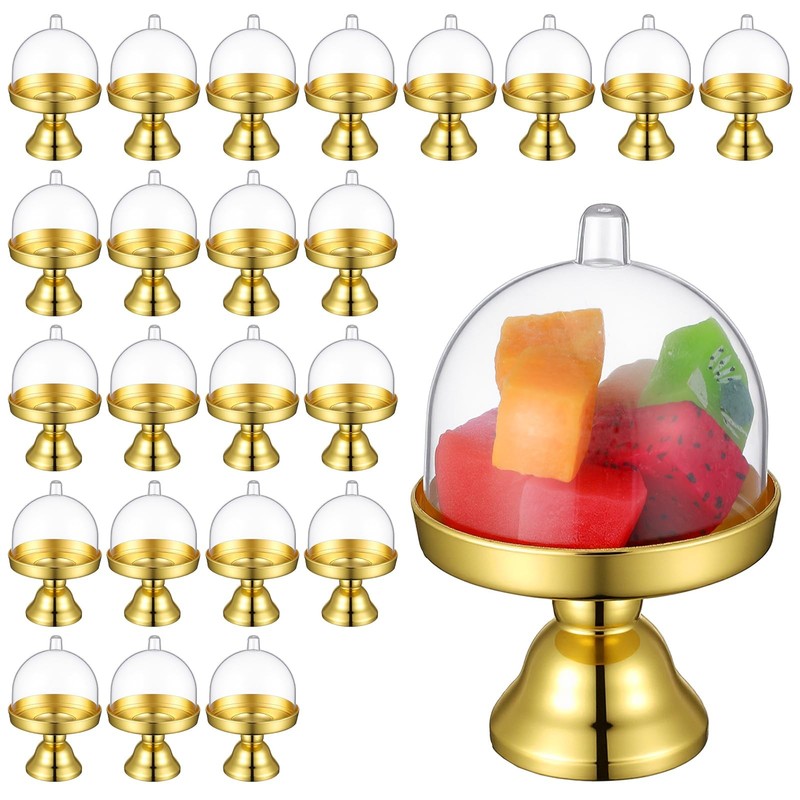 24 Pcs Mini Plastic Cake Stand with Dome Cover, Chocolate Candy Cupcake Conta…