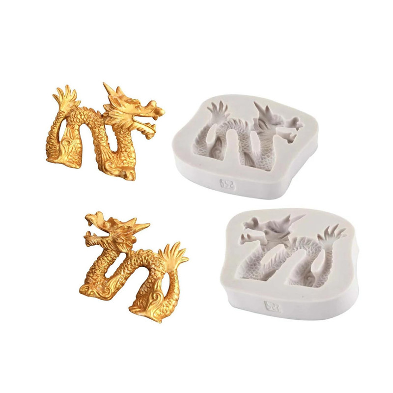Chinese Dragon Sugar Craft Fondant Chocolate Resin Wax Candle Silicone 2-Pc. Set
