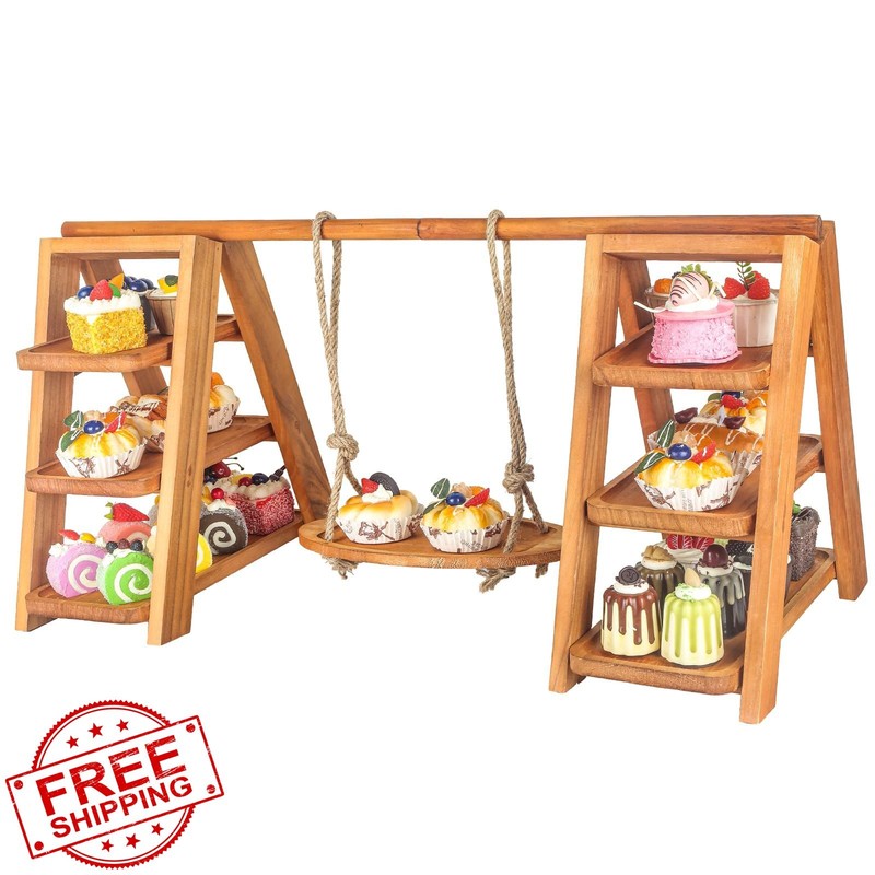 Wisreach Wooden 3 Tier Cupcake Stand Dessert Party Display