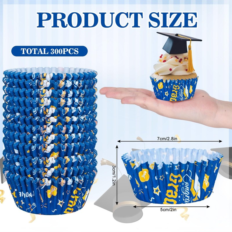 300 PCS Graduation Cupcake Liners Congrats Grad Paper Baking Cups Blue Gold gallery