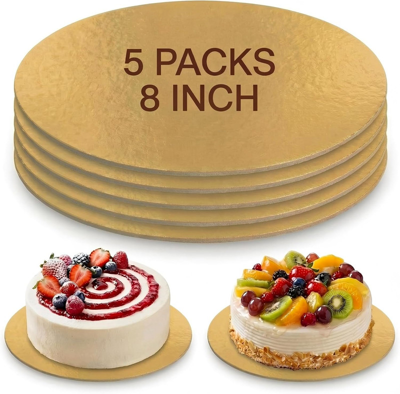 Cake Boards, 5 Packs 8-Inch/20Cm Gold round Cake Boards | Sturdy and Durable Bas