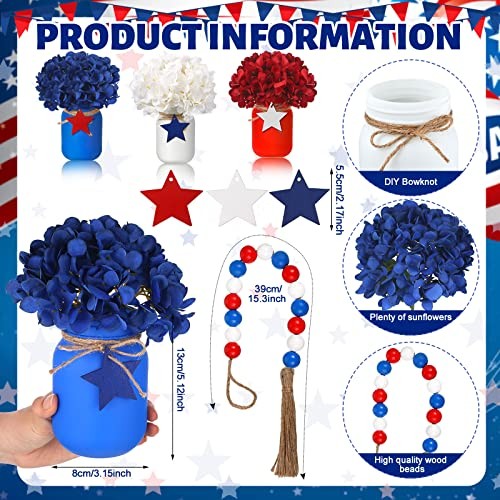 13 Pcs 4th of July Mason Jar Table Decor, Patriotic Centerpieces for Tables gallery