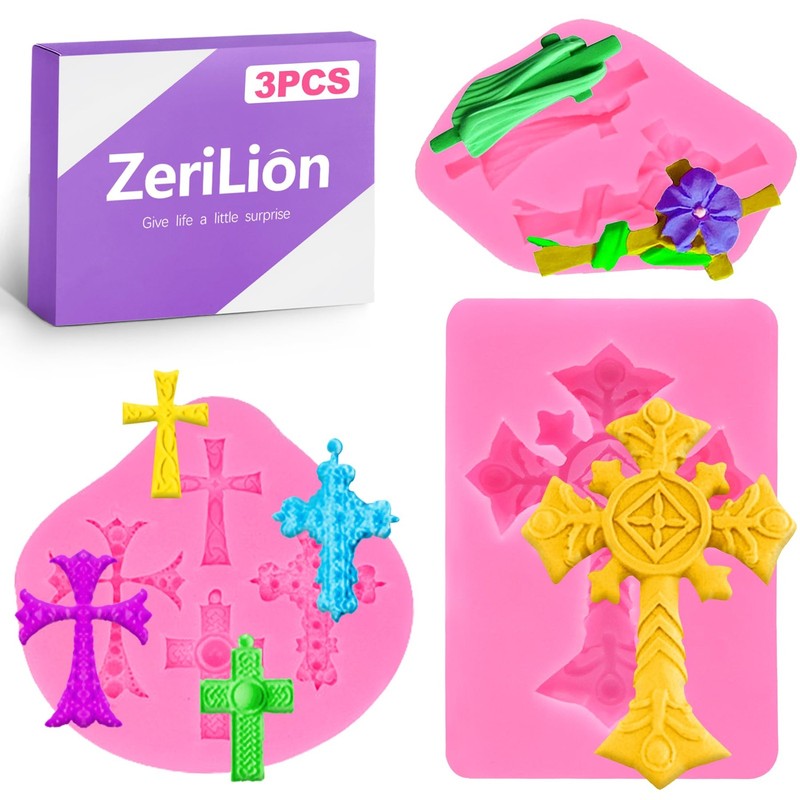 3 PCS Reusable Large Silicone Cross Mold Set Cake Topper Fondant Cupcake DIY