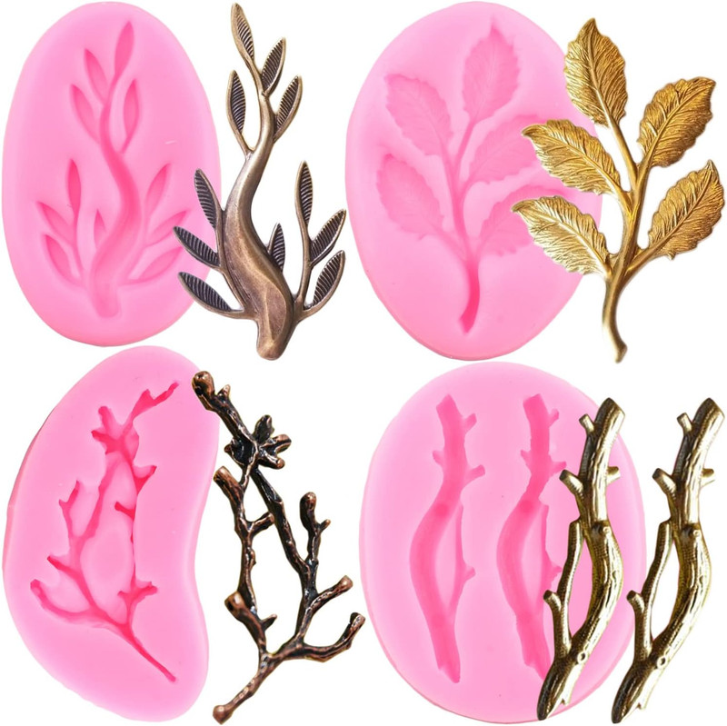Tree Branch Silicone Mold Twig Branch Leaves Fondant Molds for Chocolate Candy C