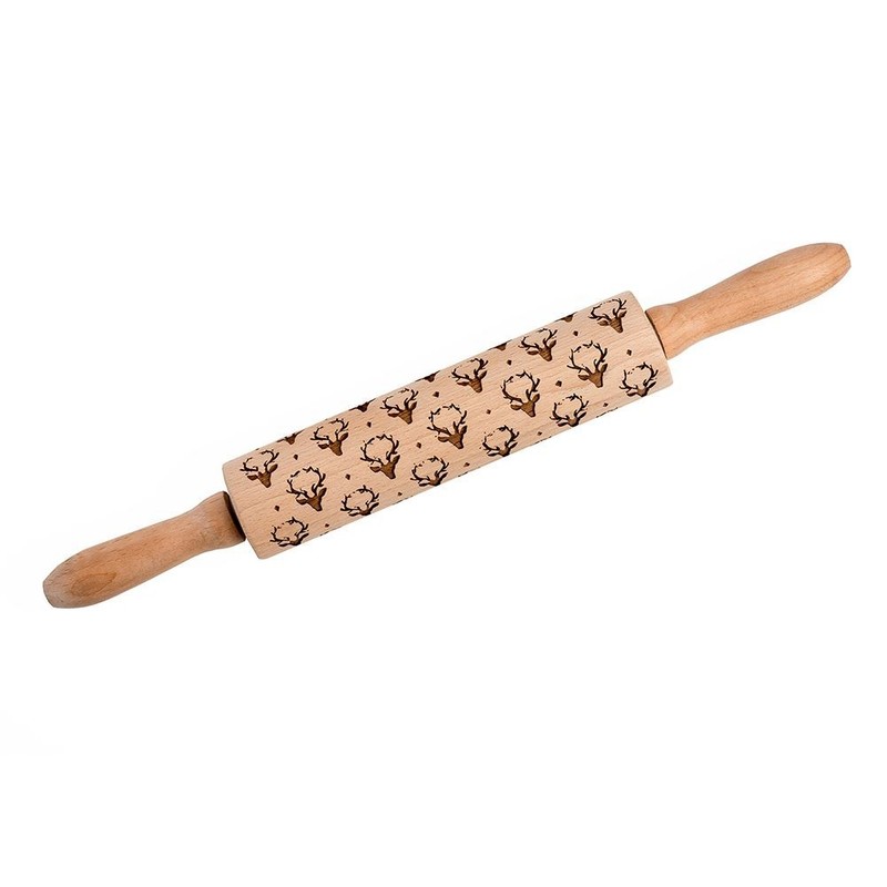 Eddingtons Reindeer Etched Rolling Pin - Wood Cylinder for Dough - 38cm