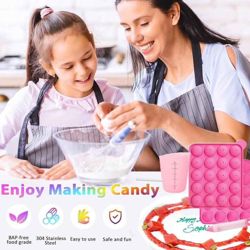 606 Pcs Cake Pop Kit Silicone Lollipop Molds Including Lollipop Sticks Measuring