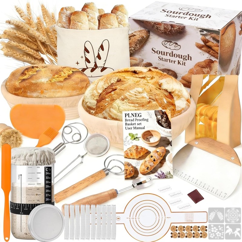 Sourdough Starter Kit, Sourdough Bread Baking Supplies, 9″ Round & 10″