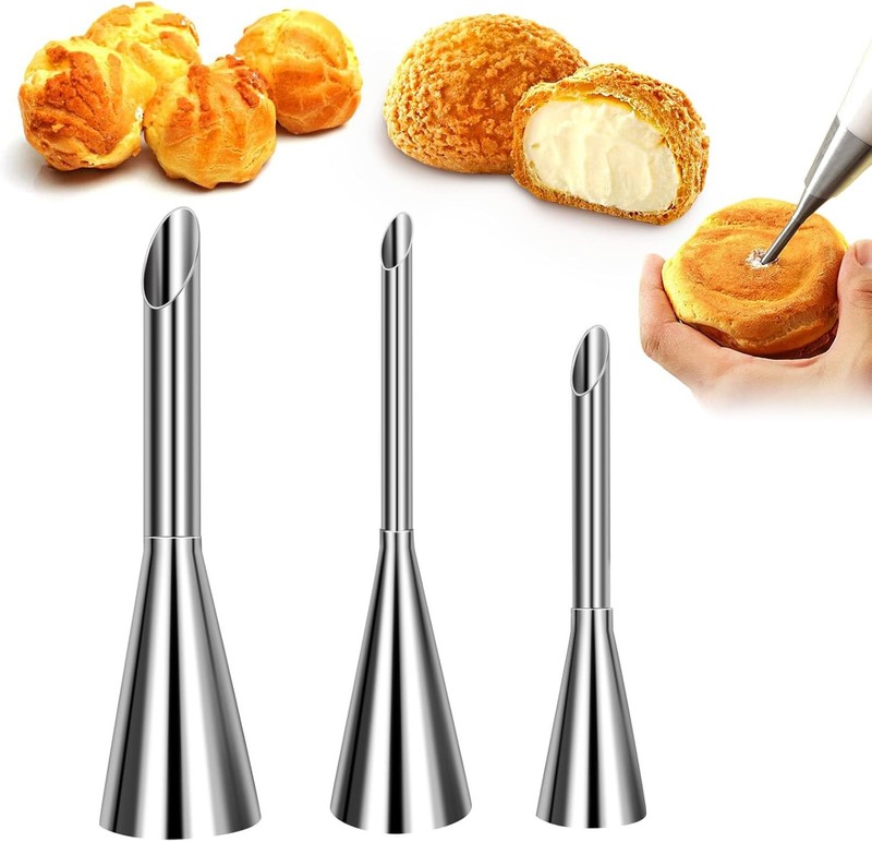 Cream Piping Tips Stainless Steel Long Cream Puff Nozzle Decor Small Pastry