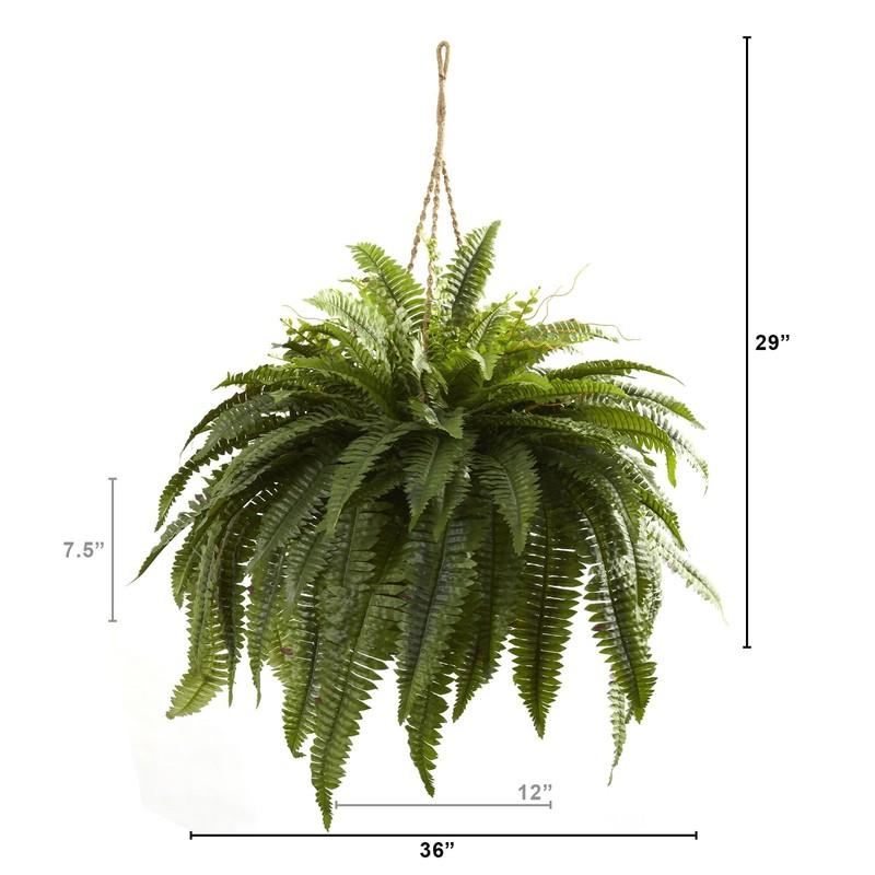 Nearly Natural Giant Boston Fern 36 In Wide Artificial Hanging Plant Basket - gallery