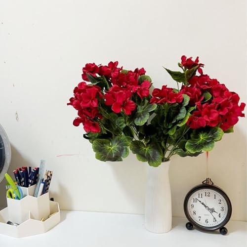 Artificial Geranium Silk Flower Bush Red 19 Inches Faux Geranium Flowers Plant gallery