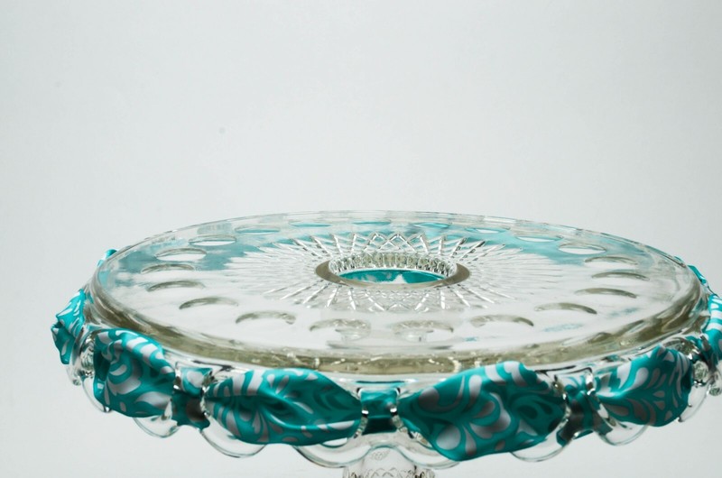 Vintage McKee Glass Co. Plymouth Thumbprint Cake Pedestal with Rum Well - EUC gallery