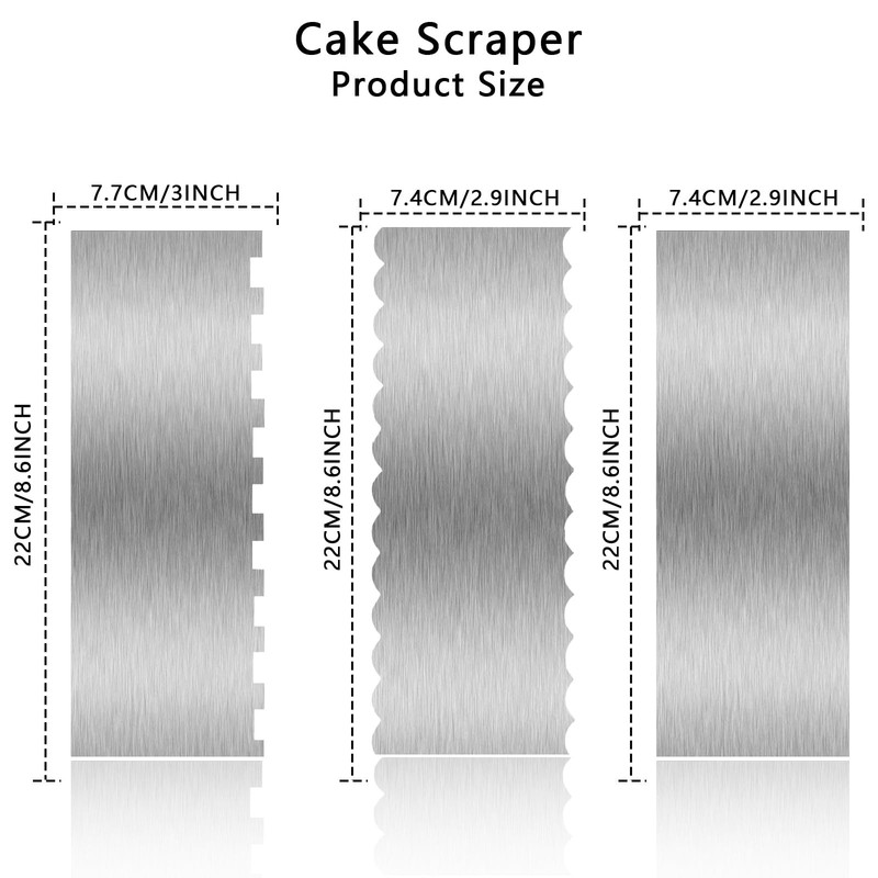 Cake Scraper 3 Piece 9 Inch Stainless Steel Smoother Comb Frosting Decorating gallery