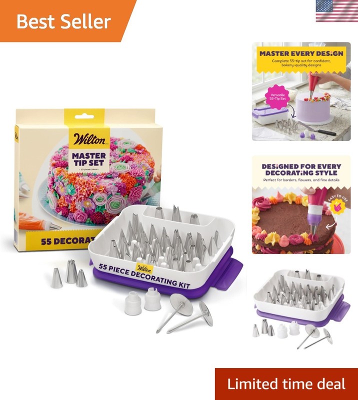 Professional Cake Decorating Tools – 55-Piece Piping Tips Set with Carrying Case