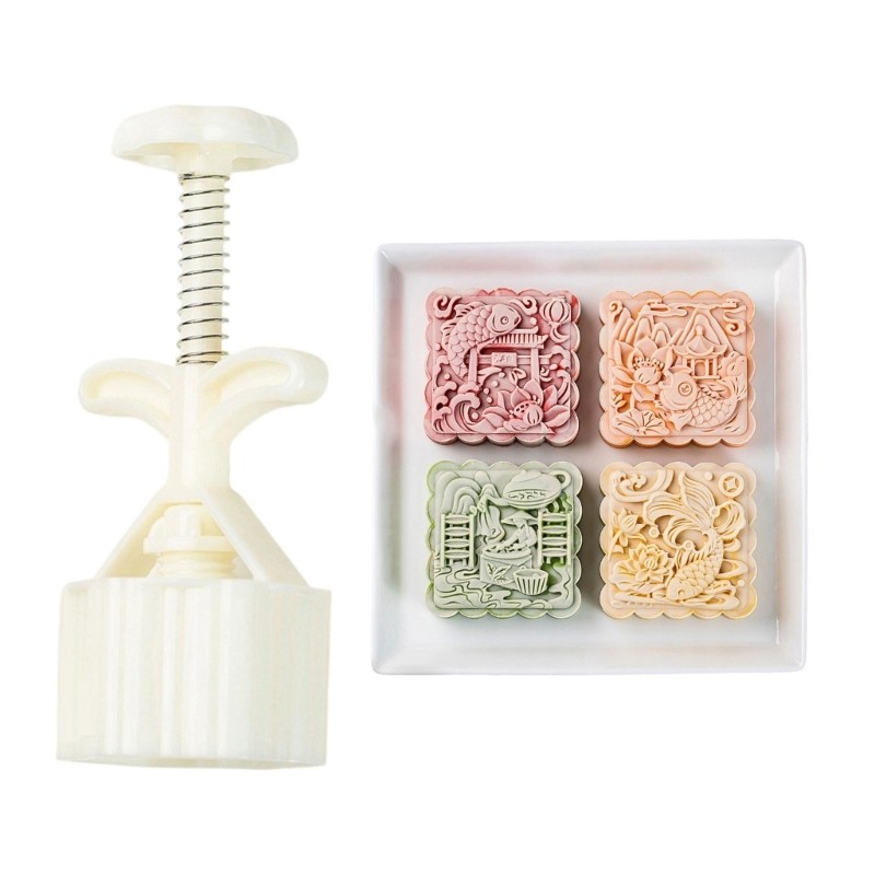 Square Mooncakes Press Molds Set 4Pcs Cultural Pattern 75g Baking gallery