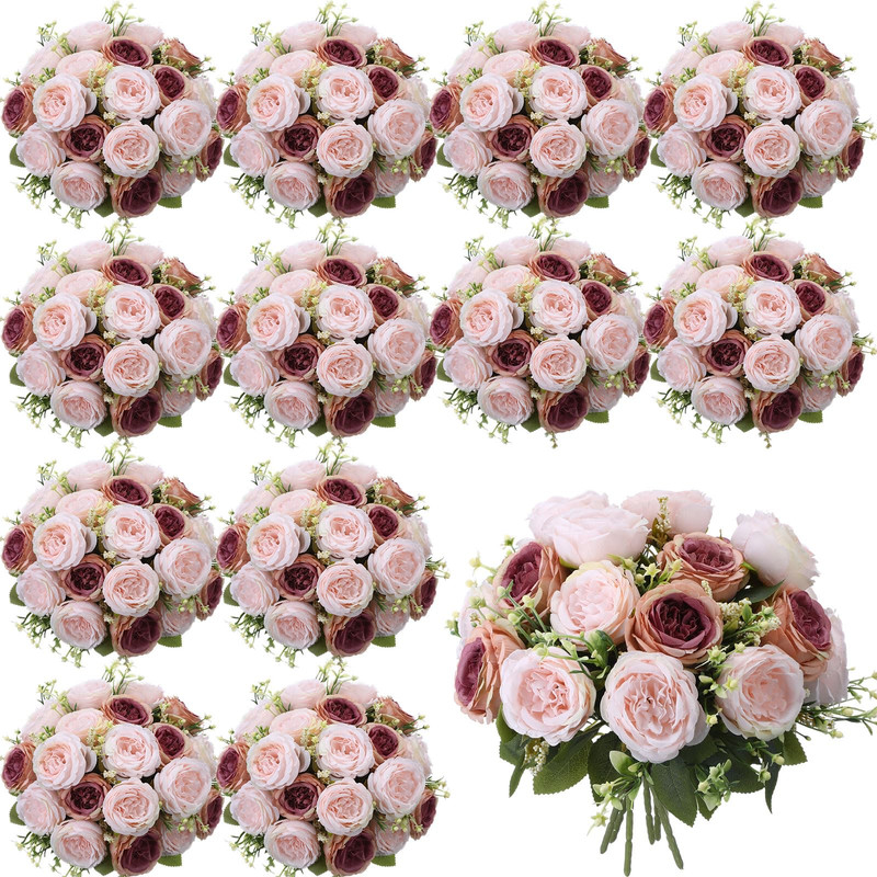 Geosar 24 Bundles Artificial Peonies Flowers Fake Silk Peony Bouquet Faux