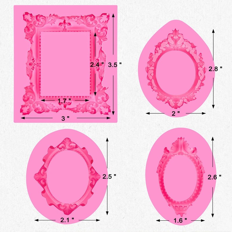 4PCS Baroque Frame Mold, Picture Photo Frames and Mirrors Silicone Fondant Mo... gallery