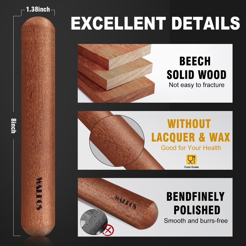 Mini Rolling Pin - Small Natural Wooden Rolling Pins, Baking Dough Roller for Pi gallery