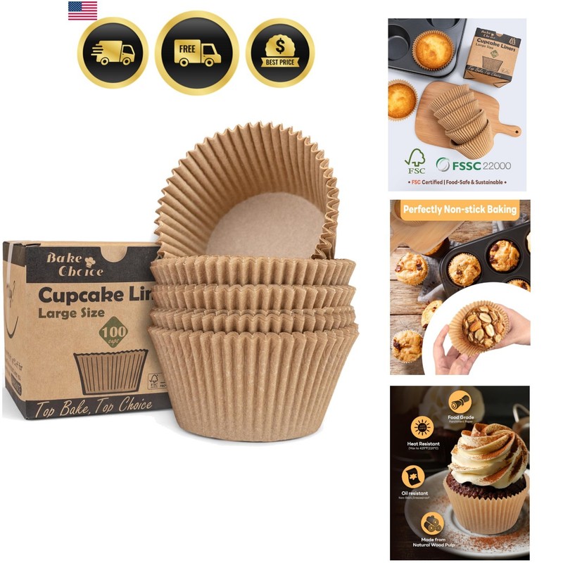 Jumbo Cupcake Liners 100pcs Baking Muffin Wrappers Parchment Greaseproof