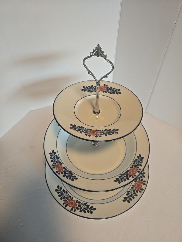 Three‑Tier Serving Stand, Dansk "Cafe Lou Pattern. Hand Made. gallery