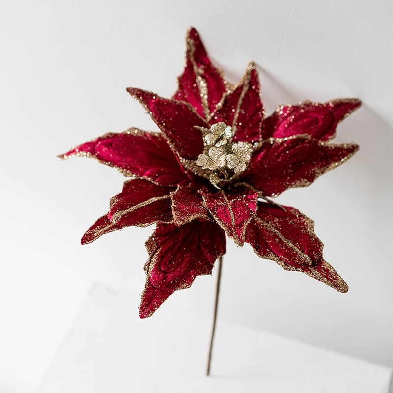 Vctops 6 Pcs Christmas Glitter Flowers 11 Inch Christmas Tree Wreath Ornaments