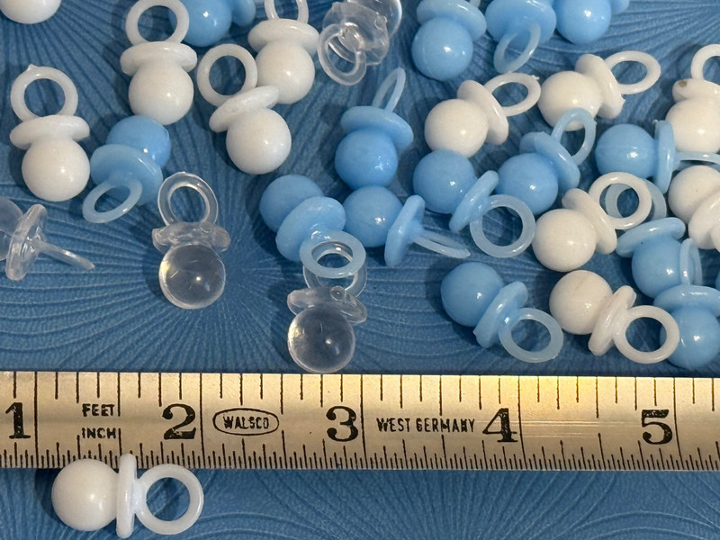 Set of 40 Vintage Baby Shower Cake Toppers Plastic Rattles Pacifiers Favors NOS gallery