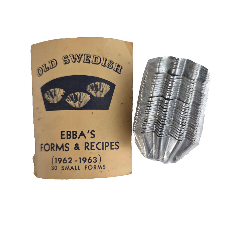 New Old Swedish Lot of 30 Metal Small Forms Baking Ebba’s Forms & Recipe Book