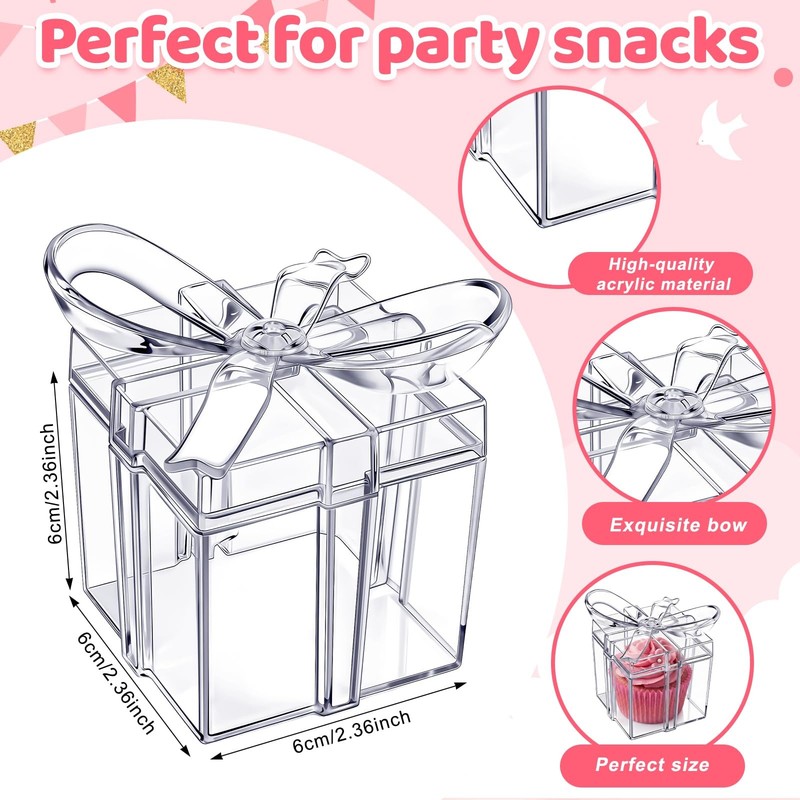 Novabright 24 Pcs Mini Clear Gifts Boxes with Bow 2.3x2.3x2.3 Inches Plastic ... gallery