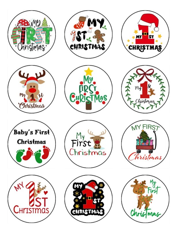 Baby’s 1st Christmas Cupcake Toppers | Edible Icing | Santa, Reindeer, Snowman