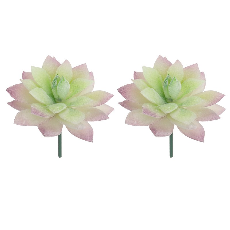 2 Pcs Artificial Succulent Plants, Faux Artificial Flocking Lotus, Purple-Green