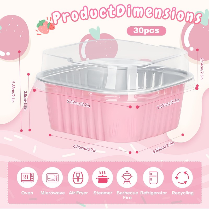 30 PCS 5oz Pink Mini Cake Pan Lids Aluminum Foil Baking Cup Dessert Tin gallery