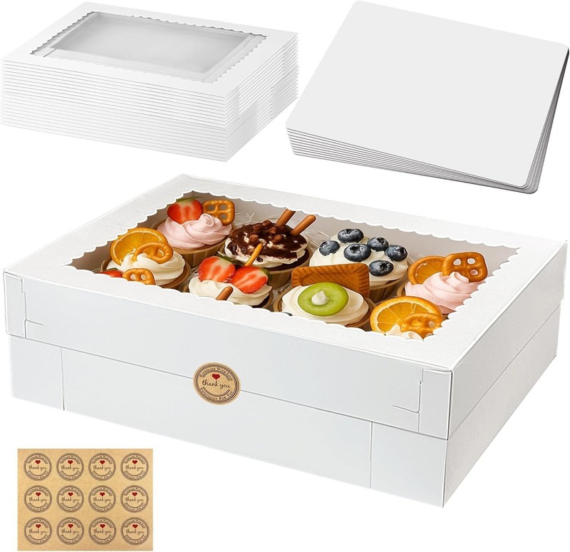 10PCS White Rectangular Cake Boxes with Cake Boards 16x11x4inch Large Bakery