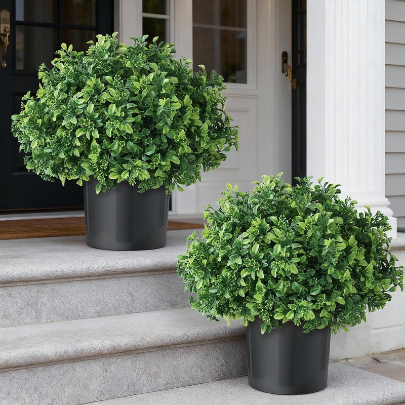 Foteewl Set Of 2 Artificial Boxwood Topiary Ball Trees For Front –