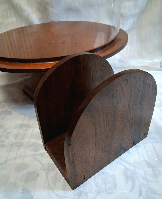 Vintage MCM Wooden Entertaining Lot Cake Stand Cheese Dome Walnut Napkin Holder gallery