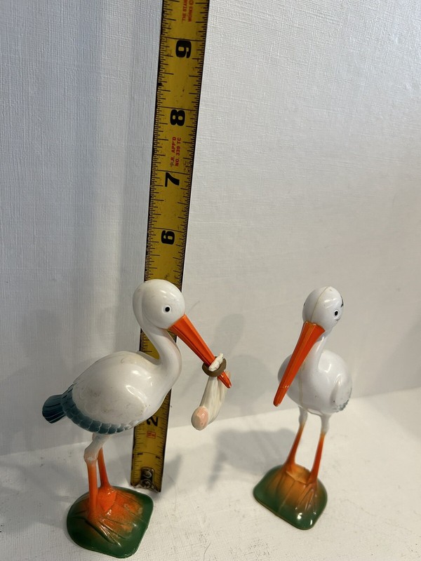 Pair Of Vintage Stork Cake Toppers 1950s gallery