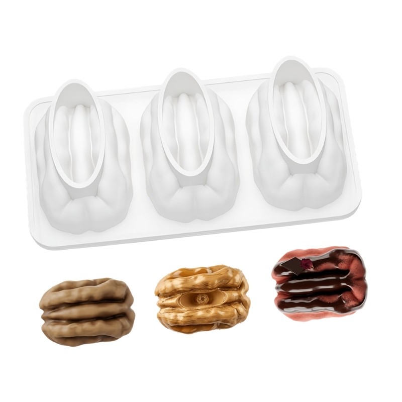 Cake Baking Molds Walnuts Shape Chocolate Making Molds 3 Cavities Design