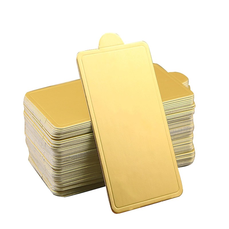 50 PCS Mini Rectangular Cake Boards Gold Mousse Cupcake Base Paper Plate Tray