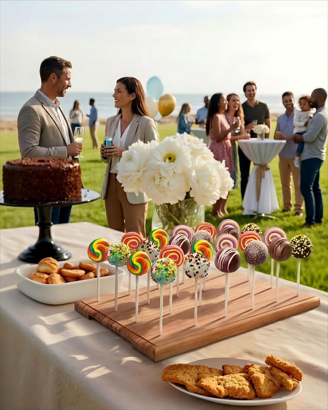 Wooden Cake Pop Stand for Drying, 24 Holes Cake Pop Display Stand with Sticks an gallery