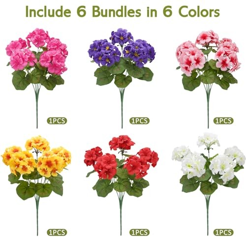 Artificial Geraniums Silk Artificial Flowers for Outdoor Indoor, 6 Mixed Colors gallery