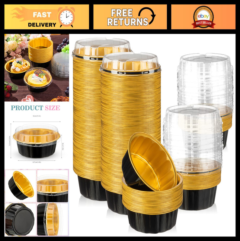 100 Pcs Disposable Ramekins with Lids 8 oz – Aluminum Foil Cups for Baking, Muff
