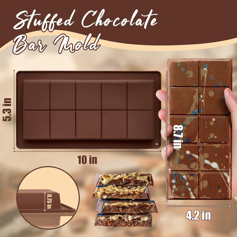 Chocolate Bar Molds Silicone Large Stuffed Dubai Pistachio Deep Bar Moulds 2Pcs gallery