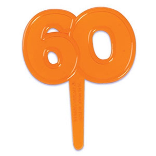 # 60 Orange Plastic Cupcake Cake Picks Milestone Birthdays pk 48 Orange 1.25″